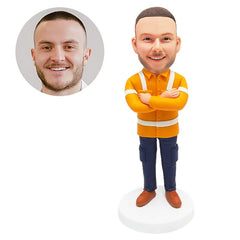 custom bobblehead figure male construction worker with arms crossed arms