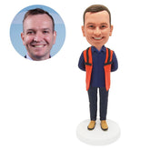 custom bobblehead figure male construction worker with hands on the back