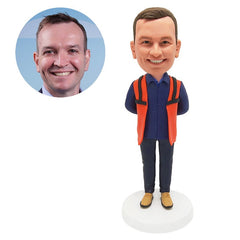 custom bobblehead figure male construction worker with hands on the back