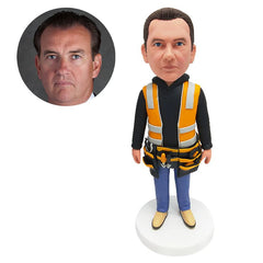 customised bobblehead figure worker with a tool bag on his waist