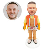 customised bobble head male maintenance personnel worker with a tool bag on his waist
