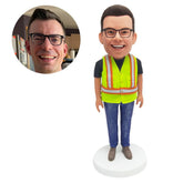 custom made bobblehead figure male worker in safety vest Hi Vis