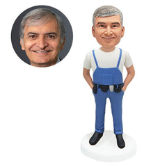 custom made bobblehead figure maintenance man with hands in pockets