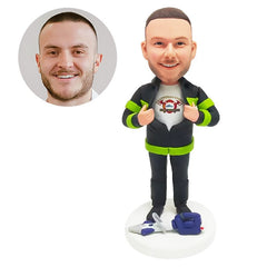 custom made bobble head construction worker with a ground drill