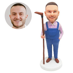 customized bobblehead figure farmer worker holding a stick