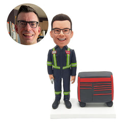 custom bobble head repairman with a tool car