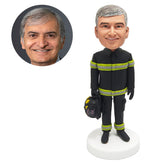 custom bobble head figure fireman firefighter holding a hamlet