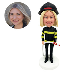 custom firefighter bobblehead figure firewoman holding a fire hose