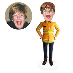 customized firefighter bobblehead figure firewoman with hands on the hips