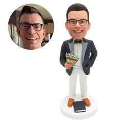 custom bobblehead figure rich man holding money