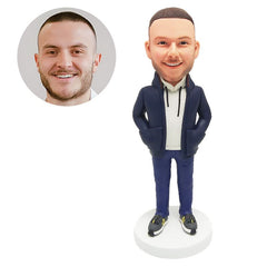 custom bobblehead figure casual man in hoodie