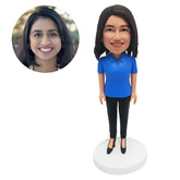 custom bobblehead figure casual lady in polo shirt