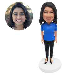 custom bobblehead figure casual lady in polo shirt
