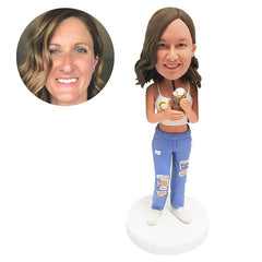 customized bobblehead figure sexy lady holding a drink