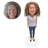customized bobblehead figure sexy lady in v neck shirt