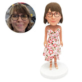 personalised bobblehead figure attractive lady in floral dress