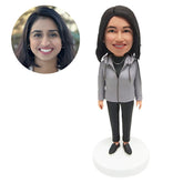 personalised bobble head figure leisure lady in zip up hoodie