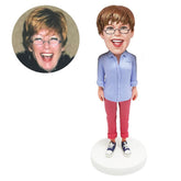 personalized bobble head figure casual lady in canvas shoes