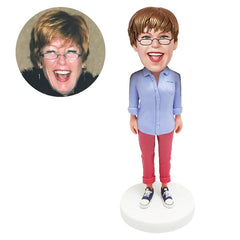 personalized bobble head figure casual lady in canvas shoes