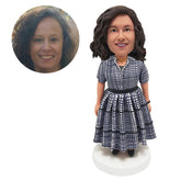 personalized bobble head figure elegant lady in plaid dress