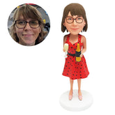 personalized bobblehead figure lady holding wine and wine glass