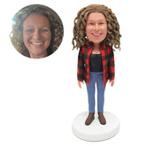 personalized bobblehead figure lady in plaid shirt