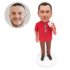 personalized bobble head figure leisure man holding playing cards