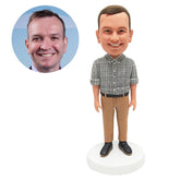 personalized bobble head figure male staff colleague boss in plaid shirt
