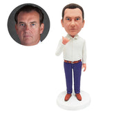 personalized bobblehead figure man making rock and roll gesture