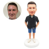 personalized bobblehead figure man with hands in pockets