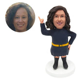 customised bobble head figure female gnome with one hand up