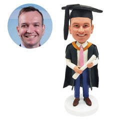 custom graduation bobble head figure male graduate holding a diploma