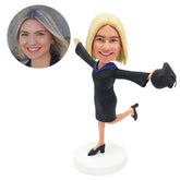 customized bobblehead figure graduate holding the graduation cap with arms opened