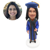custom made graduation bobble head figure female graduate holding a certificate