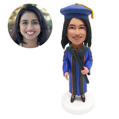 custom made graduation bobble head figure female graduate holding a certificate