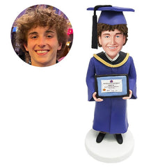 personalised bobble head figure male graduate holding a diploma