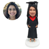 personalized bobblehead figure female graduate holding a diploma
