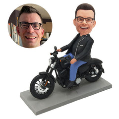 custom bobblehead figure man riding a harley davidson motorcycle