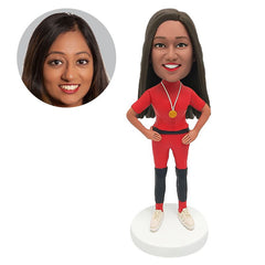 customised bobblehead figure racer champion with hands on hips