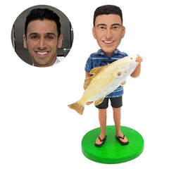 customized fishing bobblehead figure fisherman holding a big fish