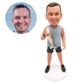 customized fishing bobble head figure fisherman holding a fish