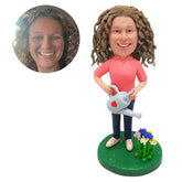 customized gardener bobblehead figure lady holding the watering can to water the flowers