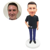 custom made bobblehead figure male gamer holding a gamepad