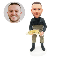 custom made fishing bobblehead figure fisherman holding a big fish