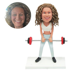 custom weightlifting bobblehead female fitness weightlifter holding barbells