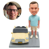 personalised bobblehead figure casual man with a car