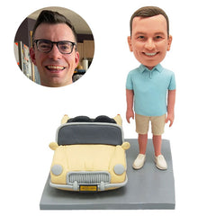 personalised bobblehead figure casual man with a car