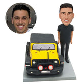 personalised bobblehead figure casual man with a jeep