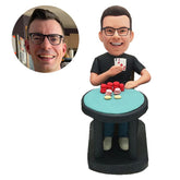 personalised bobble head figure gamer playing cards at the table