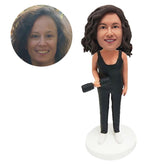 personalised bobble head figure lady holding a dumbbell